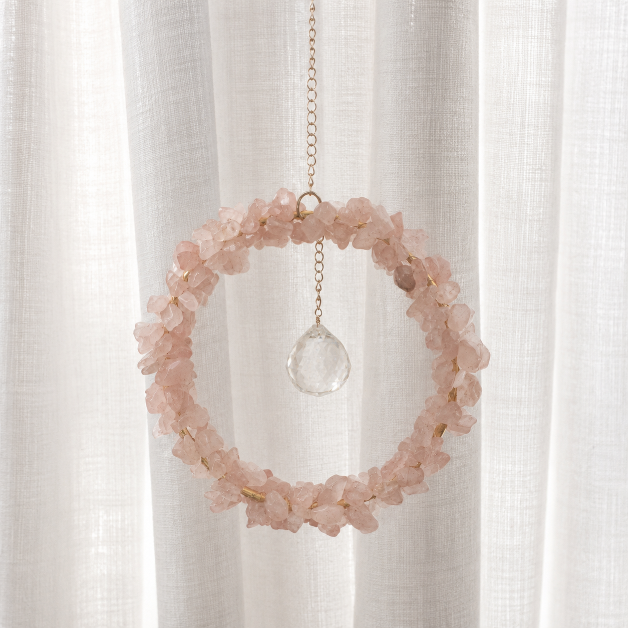 Large Rose Quartz Wreath Suncatcher