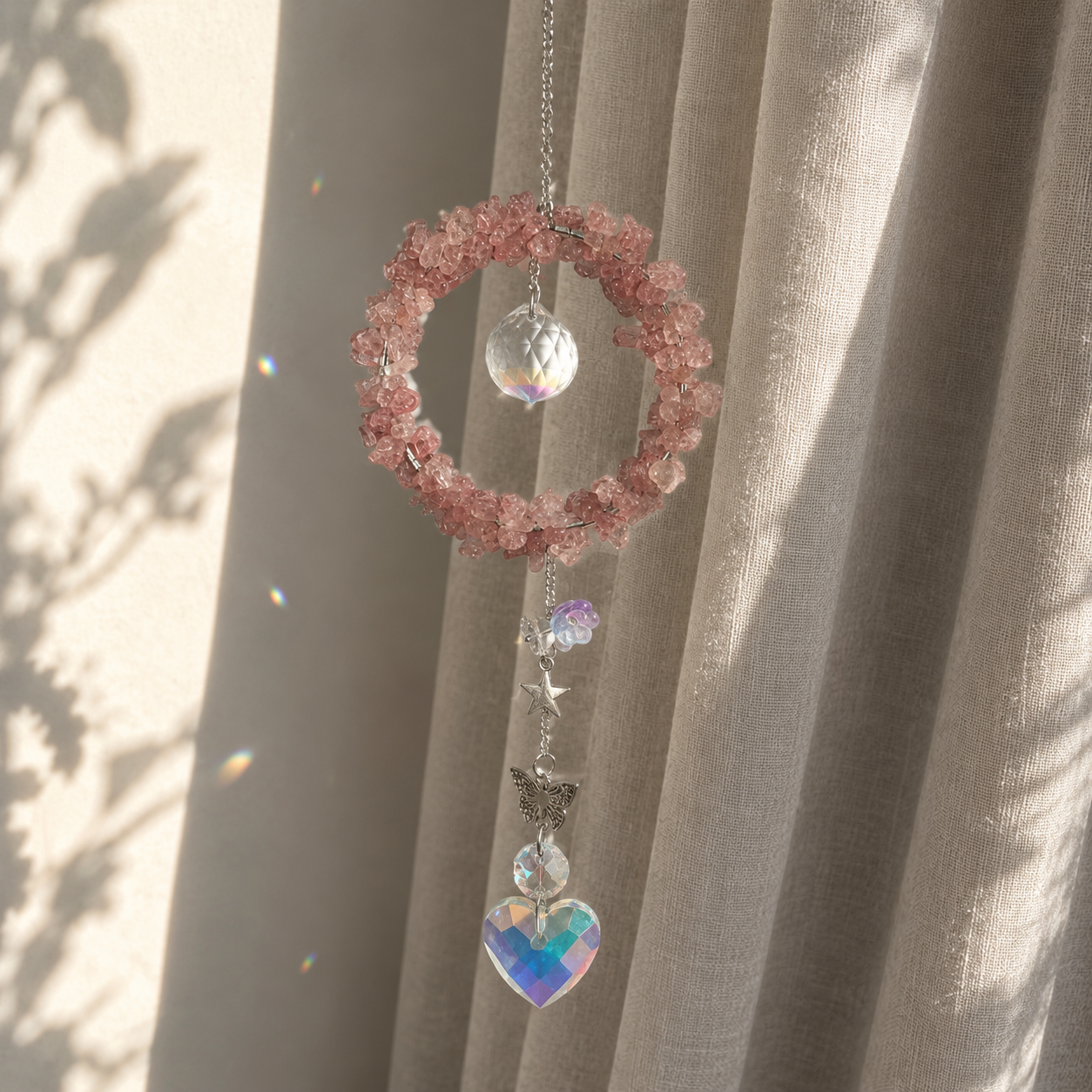 Strawberry Quartz Wreath Suncatcher