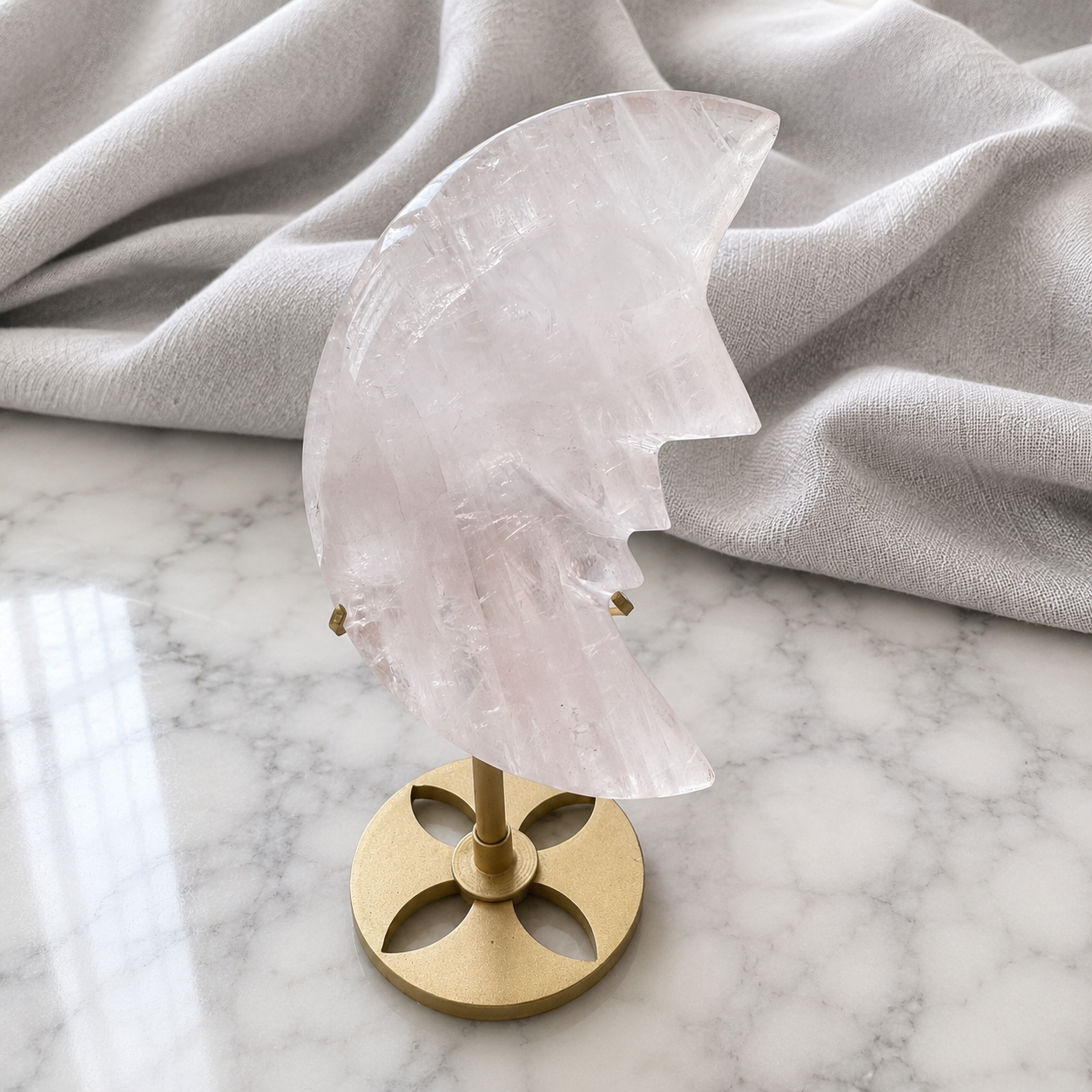 057: Rose Quartz Moon On Stand