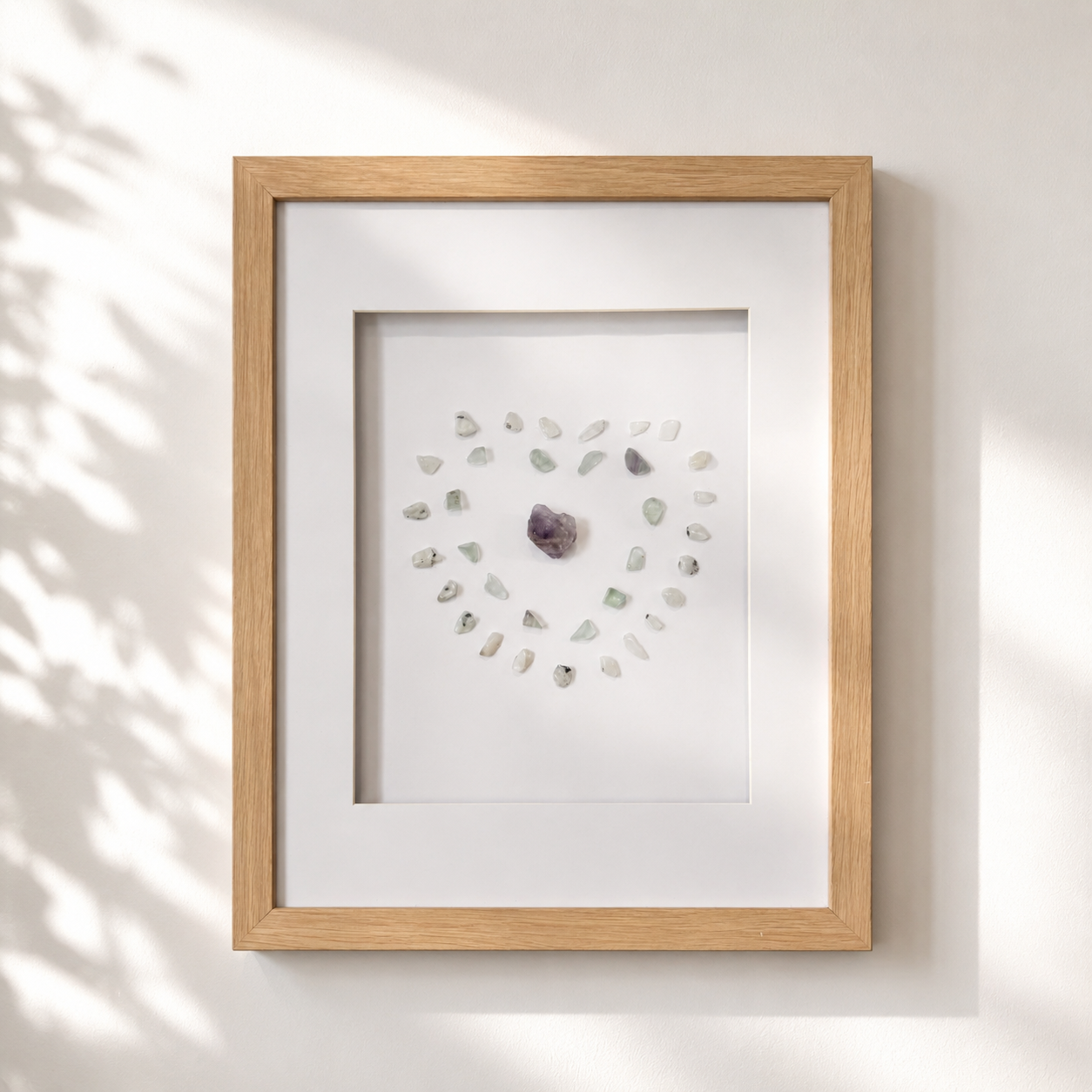 161: Amethyst, Fluorite and Rainbow Moonstone Crystal Grid Wall Hanging