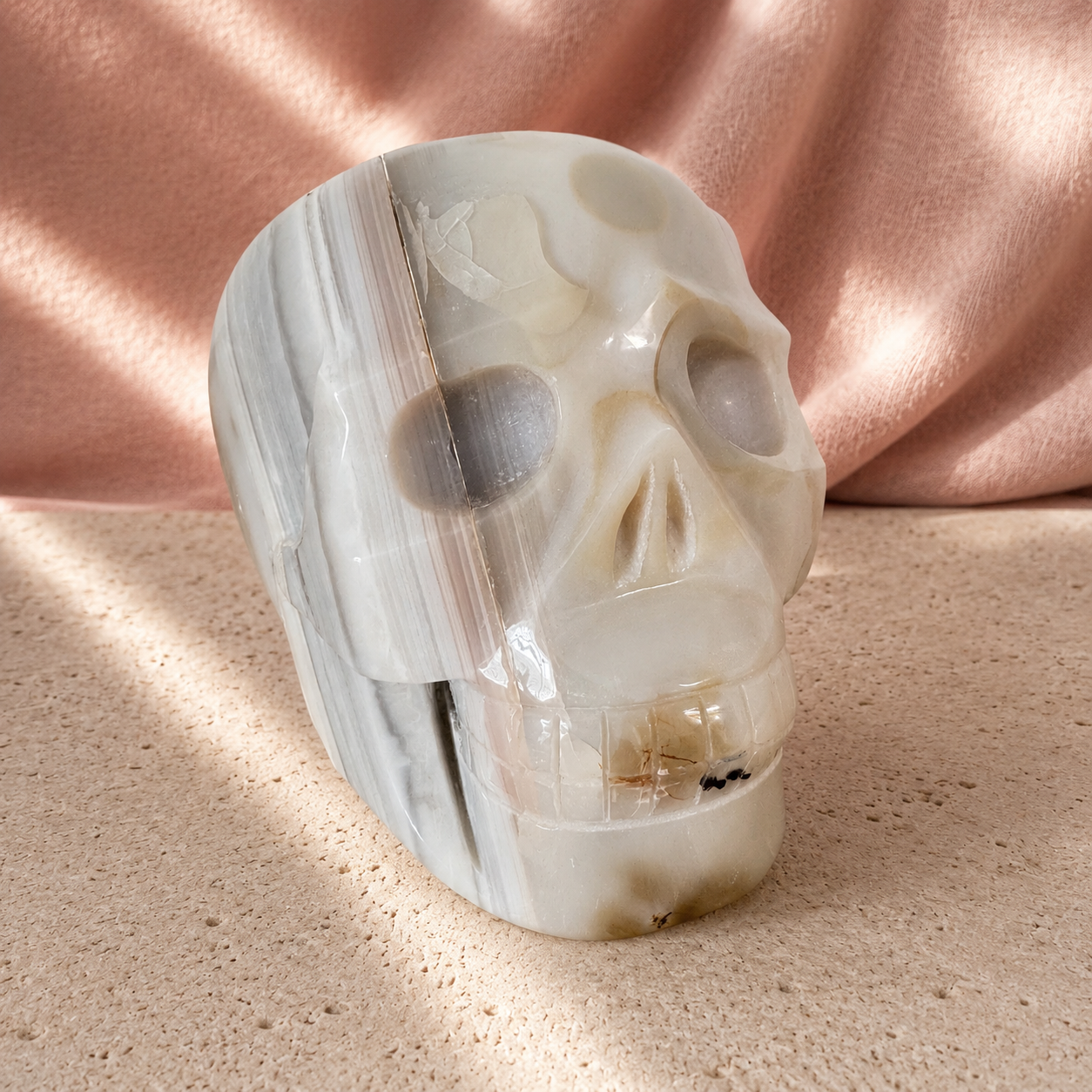 198: White Line Agate Skull