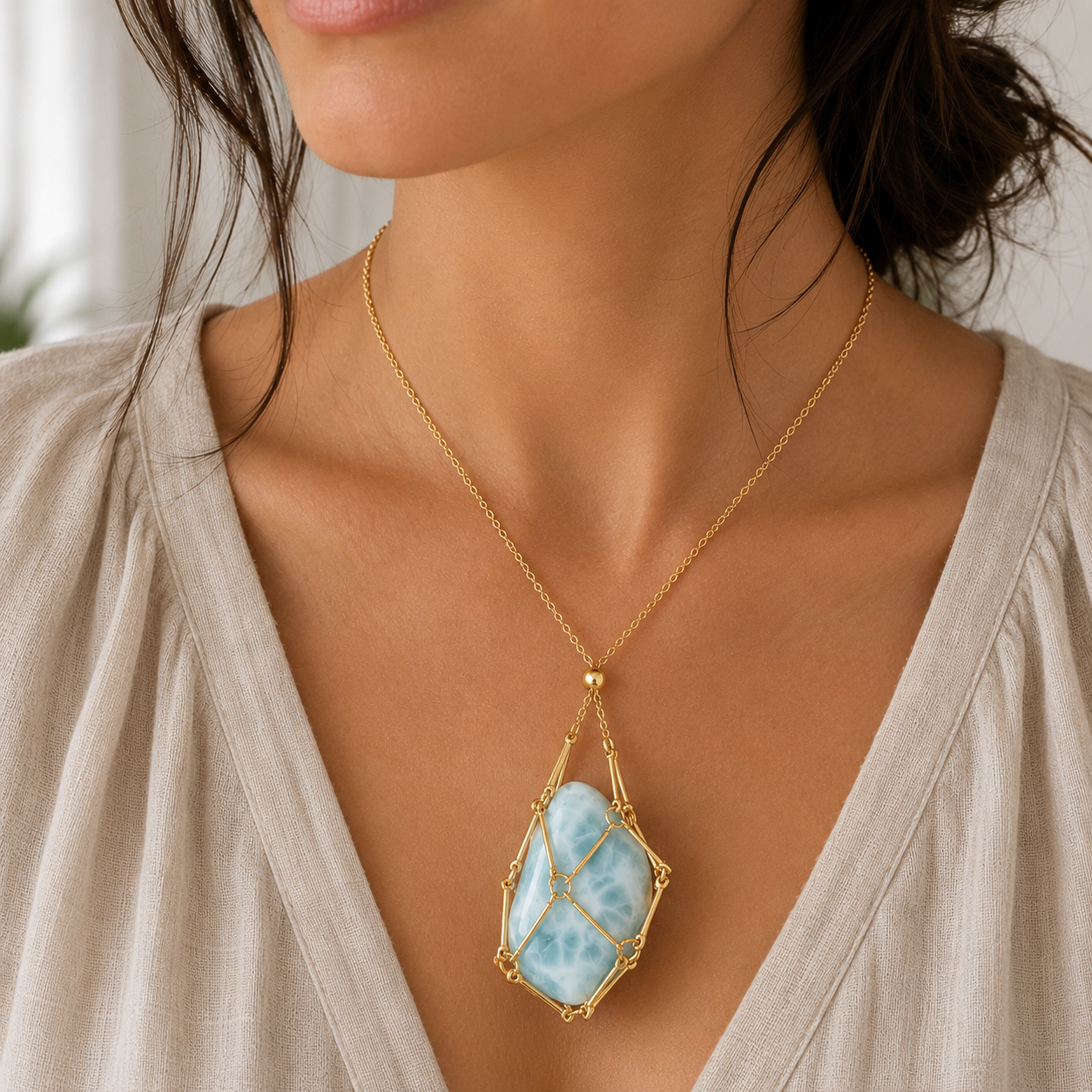 Gold Crystal Cage Necklace