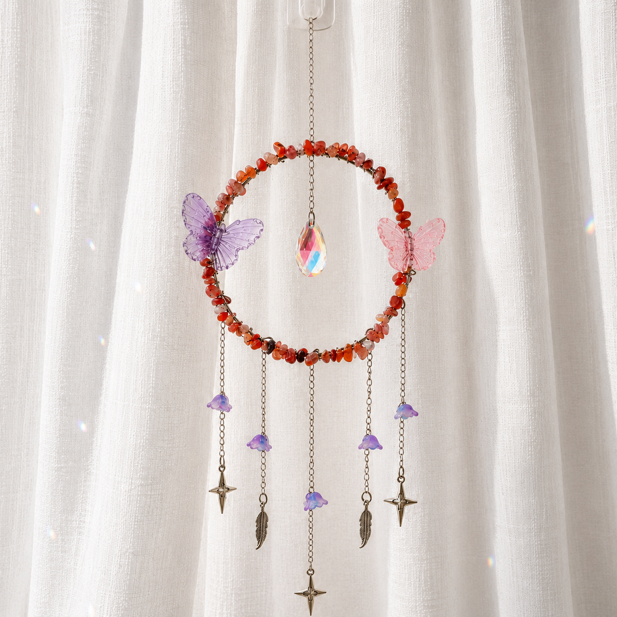 Large Carnelian & Butterfly Wreath Suncatcher