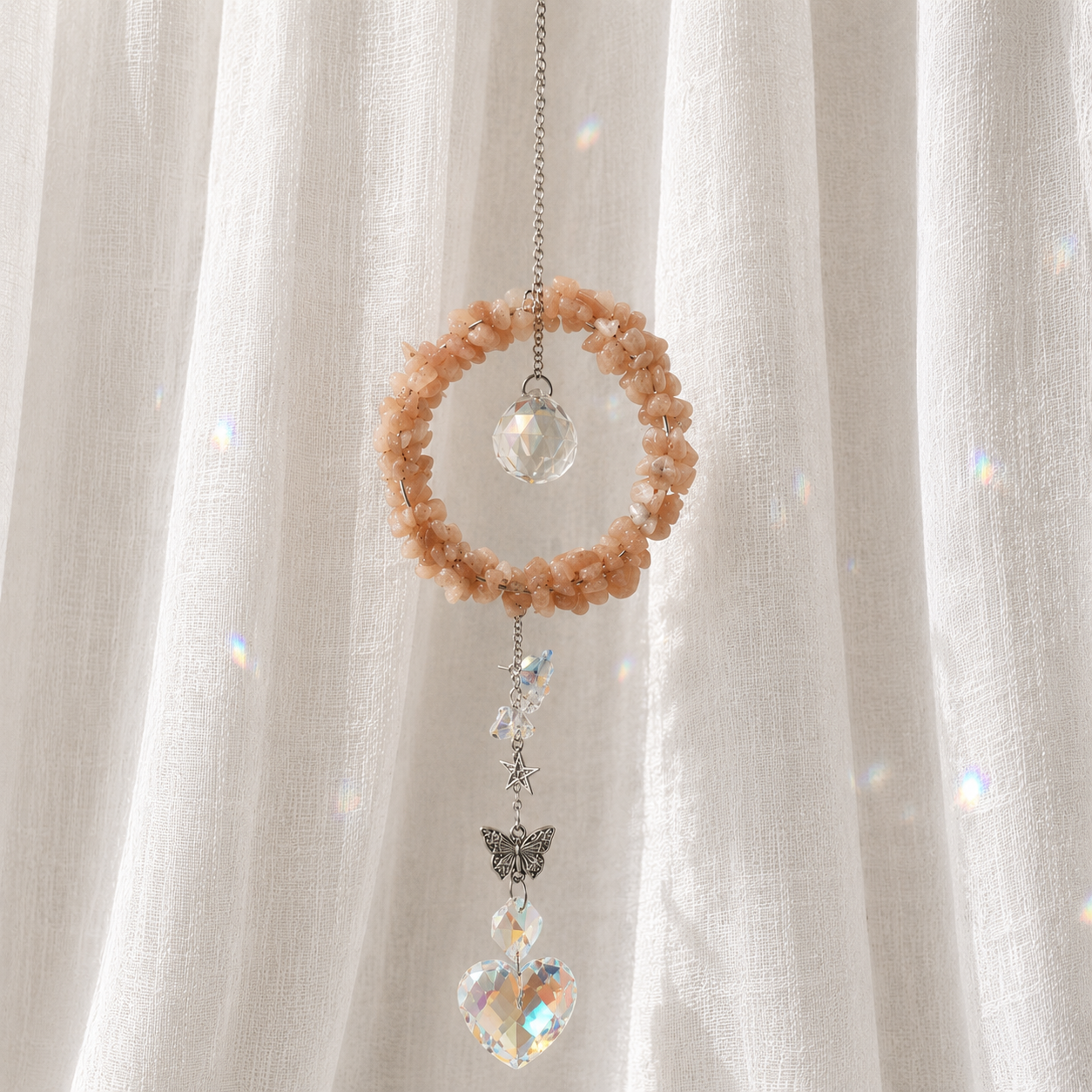Peach Moonstone Wreath Suncatcher