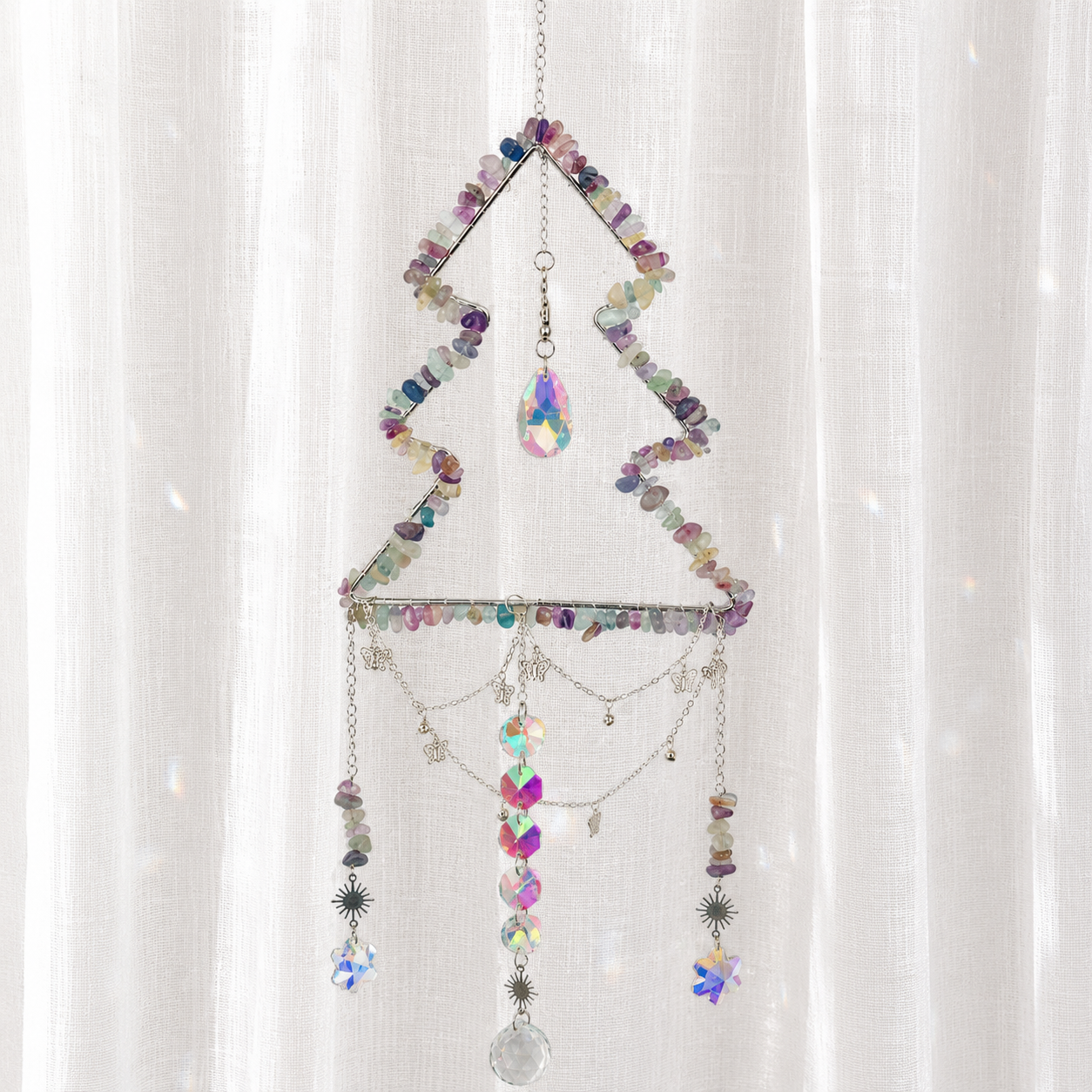 Rainbow Fluorite Christmas Tree Suncatcher