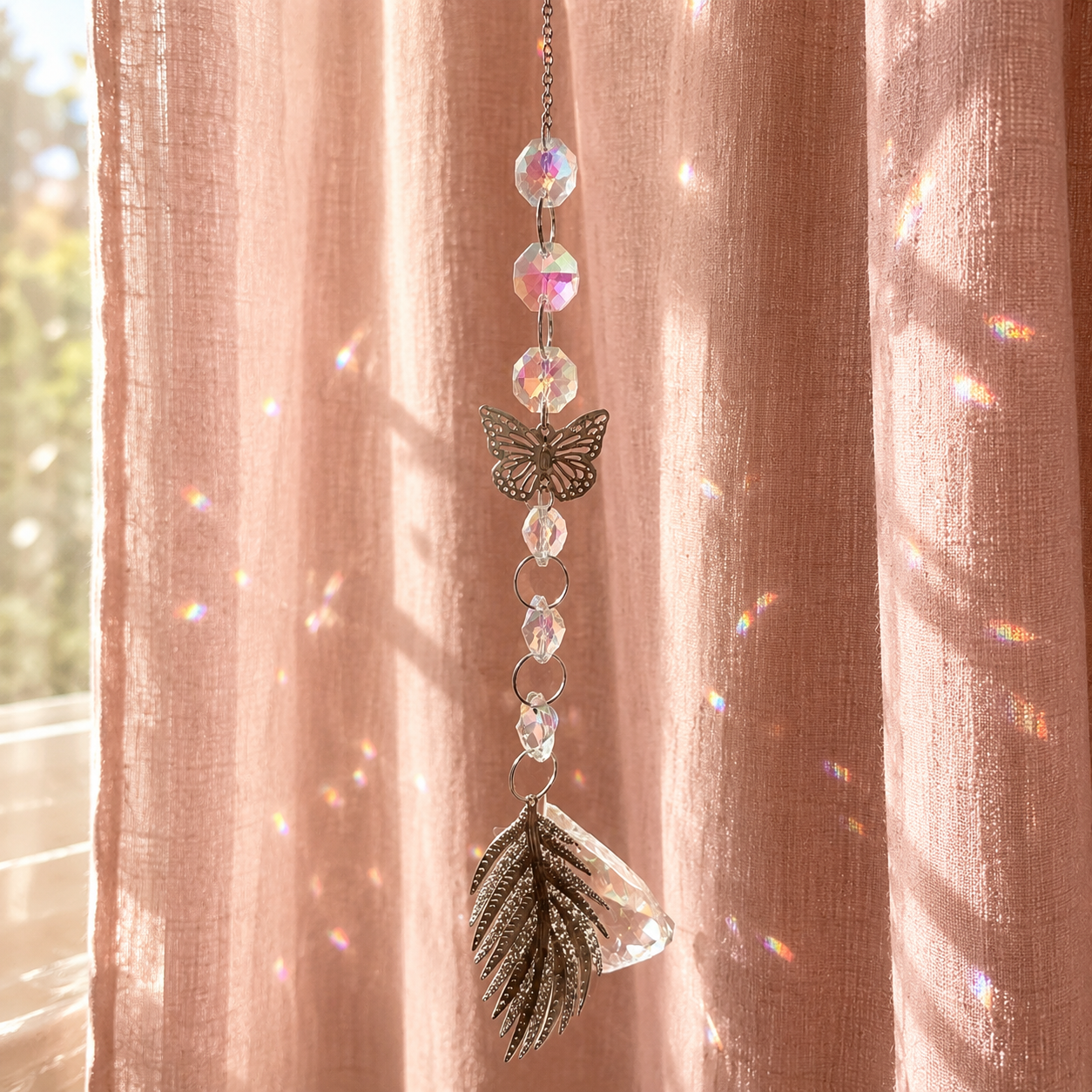 Silver Butterfly & Feather Suncatcher