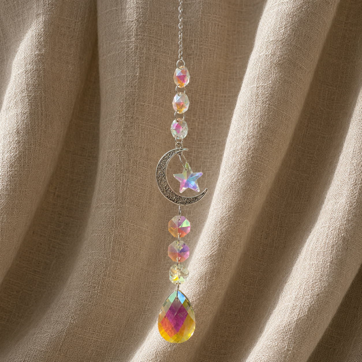Silver Moon & Star Suncatcher